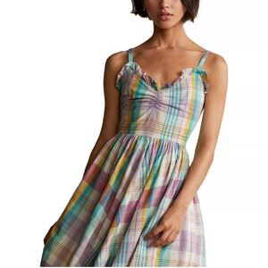NWT POLO RALPH LAUREN Madras Plaid Ruffle Midi Dress Size 6